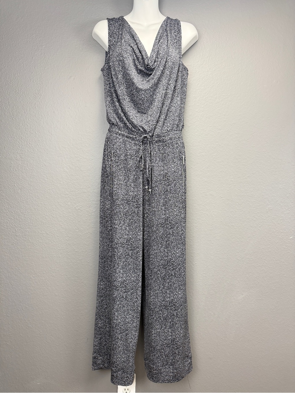 Calvin Klein Black Gray Space Dye women's sleeveless cowl neck Jumpsuit Sz S